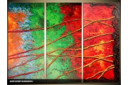 Acryl Schilderij Modern | Groen, Rood | 120x80cm 3Luik Handgeschilderd