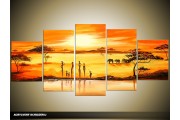 Acryl Schilderij Afrika | Oranje, Geel | 150x70cm 5Luik Handgeschilderd