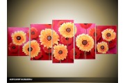 Acryl Schilderij Woonkamer | Oranje, Roze | 150x70cm 5Luik Handgeschilderd