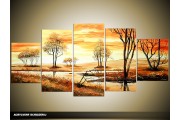 Acryl Schilderij Natuur | Geel, Oranje, Bruin | 150x70cm 5Luik Handgeschilderd