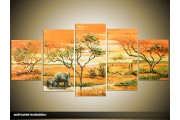 Acryl Schilderij Afrika | Oranje, Geel | 150x70cm 5Luik Handgeschilderd