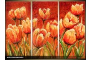 Acryl Schilderij Tulp | Rood, Oranje | 120x80cm 3Luik Handgeschilderd