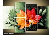 Acryl Schilderij Magnolia | Groen, Rood | 120x80cm 5Luik Handgeschilderd