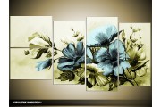 Acryl Schilderij Bloemen | Blauw, Groen | 130x70cm 5Luik Handgeschilderd