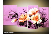 Acryl Schilderij Bloemen | Paars | 130x70cm 5Luik Handgeschilderd