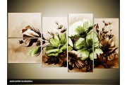 Acryl Schilderij Bloemen | Bruin, Groen | 130x70cm 5Luik Handgeschilderd