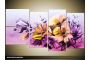 Acryl Schilderij Bloemen | Paars, Roze | 130x70cm 5Luik Handgeschilderd