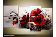 Acryl Schilderij Bloemen | Rood | 130x70cm 5Luik Handgeschilderd