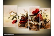 Acryl Schilderij Bloemen | Bruin | 130x70cm 5Luik Handgeschilderd