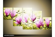 Acryl Schilderij Magnolia | Roze, Groen | 150x70cm 5Luik Handgeschilderd