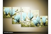 Acryl Schilderij Magnolia | Blauw, Groen | 150x70cm 5Luik Handgeschilderd