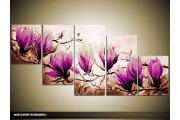 Acryl Schilderij Magnolia | Paars, Bruin | 150x70cm 5Luik Handgeschilderd