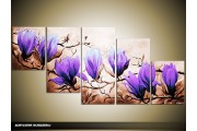 Acryl Schilderij Magnolia | Paars, Bruin | 150x70cm 5Luik Handgeschilderd