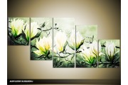 Acryl Schilderij Magnolia | Groen, Geel | 150x70cm 5Luik Handgeschilderd