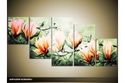 Acryl Schilderij Magnolia | Oranje, Groen | 150x70cm 5Luik Handgeschilderd