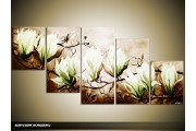 Acryl Schilderij Magnolia | Groen, Bruin | 150x70cm 5Luik Handgeschilderd