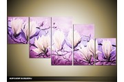Acryl Schilderij Magnolia | Paars | 150x70cm 5Luik Handgeschilderd