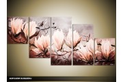Acryl Schilderij Magnolia | Bruin | 150x70cm 5Luik Handgeschilderd