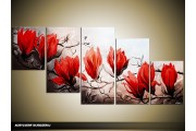 Acryl Schilderij Magnolia | Rood, Bruin | 150x70cm 5Luik Handgeschilderd