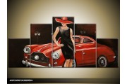 Acryl Schilderij Modern | Rood, Bruin | 150x70cm 5Luik Handgeschilderd