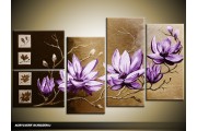 Acryl Schilderij Magnolia | Paars, Bruin | 130x70cm 5Luik Handgeschilderd