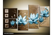 Acryl Schilderij Magnolia | Blauw, Bruin | 130x70cm 5Luik Handgeschilderd