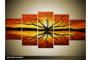 Acryl Schilderij Natuur | Bruin, Zwart | 150x70cm 5Luik Handgeschilderd