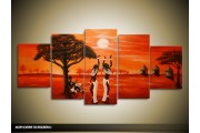 Acryl Schilderij Afrika | Rood, Bruin | 150x70cm 5Luik Handgeschilderd