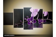 Acryl Schilderij Orchidee | Paars, Zwart | 150x70cm 5Luik Handgeschilderd