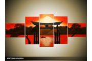 Acryl Schilderij Zonnebloem | Rood, Zwart, Oranje | 150x70cm 5Luik Handgeschilderd