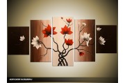 Acryl Schilderij Magnolia | Rood, Bruin, Crème | 150x70cm 5Luik Handgeschilderd