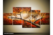 Acryl Schilderij Natuur | Oranje, Bruin, Crème | 150x70cm 5Luik Handgeschilderd