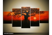 Acryl Schilderij Natuur | Rood, Zwart | 150x70cm 5Luik Handgeschilderd