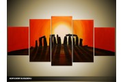Acryl Schilderij Zonsondergang | Rood, Oranje, Zwart | 150x70cm 5Luik Handgeschilderd