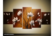 Acryl Schilderij Magnolia | Bruin, Crème | 150x70cm 5Luik Handgeschilderd