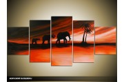 Acryl Schilderij Afrika | Rood, Zwart | 150x70cm 5Luik Handgeschilderd