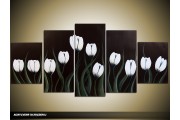 Acryl Schilderij Tulp | Wit, Zwart, Bruin | 150x70cm 5Luik Handgeschilderd