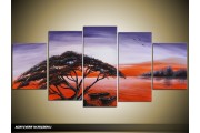 Acryl Schilderij Natuur | Rood, Paars, Zwart | 150x70cm 5Luik Handgeschilderd