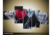 Acryl Schilderij Tulp | Zwart, Grijs, Roze | 160x70cm 5Luik Handgeschilderd