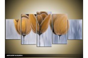 Acryl Schilderij Tulp | Geel, Grijs | 150x70cm 5Luik Handgeschilderd