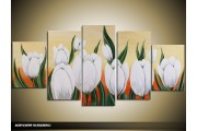 Acryl Schilderij Tulp | Wit, Crème, Oranje | 150x70cm 5Luik Handgeschilderd