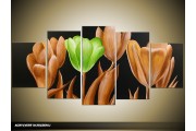 Acryl Schilderij Tulp | Groen, Goud, Zwart | 150x70cm 5Luik Handgeschilderd