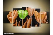 Acryl Schilderij Tulp | Groen, Goud, Zwart | 150x70cm 5Luik Handgeschilderd