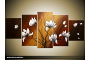 Acryl Schilderij Magnolia | Bruin, Wit | 150x70cm 5Luik Handgeschilderd