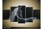 Acryl Schilderij Paard | Grijs, Zwart | 150x70cm 5Luik Handgeschilderd