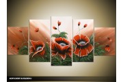 Acryl Schilderij Klaproos | Rood, Groen, Bruin | 150x70cm 5Luik Handgeschilderd