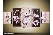 Acryl Schilderij Magnolia | Crème, Paars, Bruin | 150x70cm 5Luik Handgeschilderd