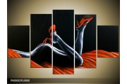 Acryl Schilderij Kunst, Sexy | Zwart, Rood, Grijs | 150x70cm 5Luik Handgeschilderd