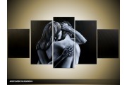 Acryl Schilderij Kunst, Sexy | Grijs, Zwart | 150x70cm 5Luik Handgeschilderd