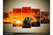 Acryl Schilderij Olifant | Rood, Oranje, Geel | 150x70cm 5Luik Handgeschilderd